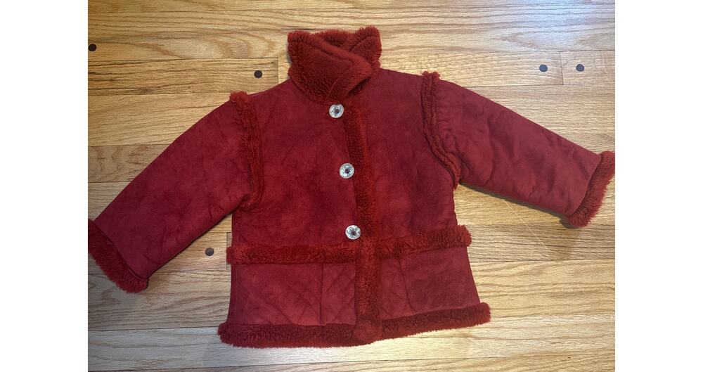 Italian Shearling Coat Kids 2T 3T Red Leather Christmas Winter Jacket Italy